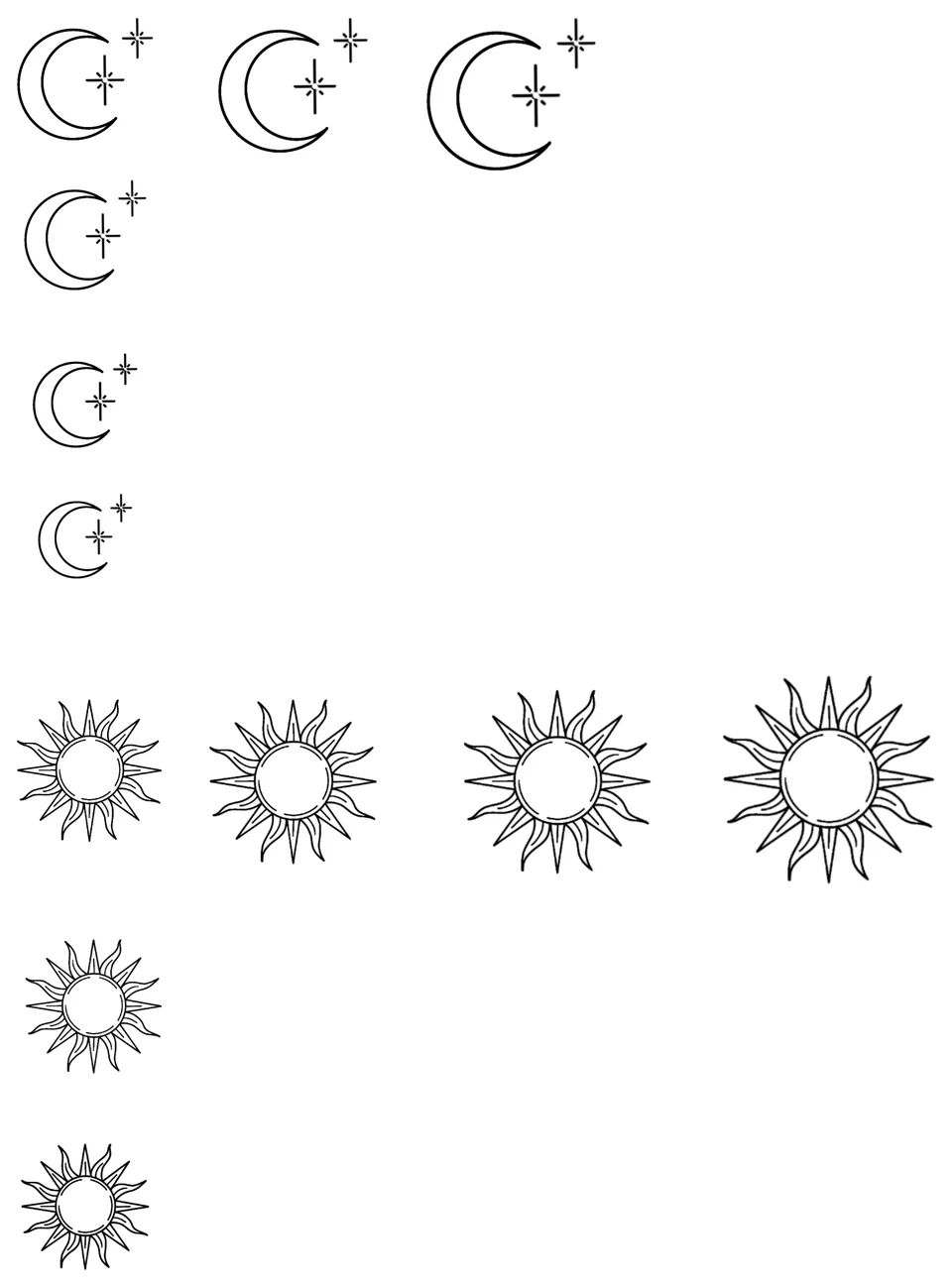 Small sun, moon and star drawings by Brodie Bailey.