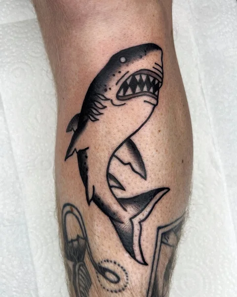 Traditional black and grey shark tattoo by Brodie Bailey